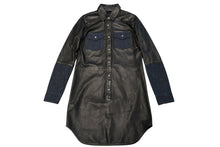 Load image into Gallery viewer, CHROME HEARTS クロムハーツ デニム レザーシャツ ワンピース クロスボール サイズS ブラック シルバー925 美品 中古 4b012949