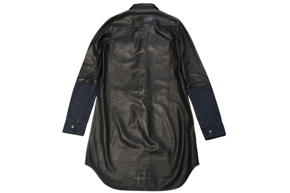CHROME HEARTS クロムハーツ デニム レザーシャツ ワンピース クロスボール サイズS ブラック シルバー925 美品 中古 4b012949