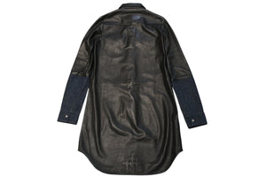 CHROME HEARTS クロムハーツ デニム レザーシャツ ワンピース クロスボール サイズS ブラック シルバー925 美品 中古 4b012949