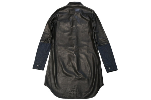 CHROME HEARTS クロムハーツ デニム レザーシャツ ワンピース クロスボール サイズS ブラック シルバー925 美品 中古 4b012949