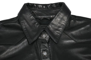 CHROME HEARTS クロムハーツ デニム レザーシャツ ワンピース クロスボール サイズS ブラック シルバー925 美品 中古 4b012949