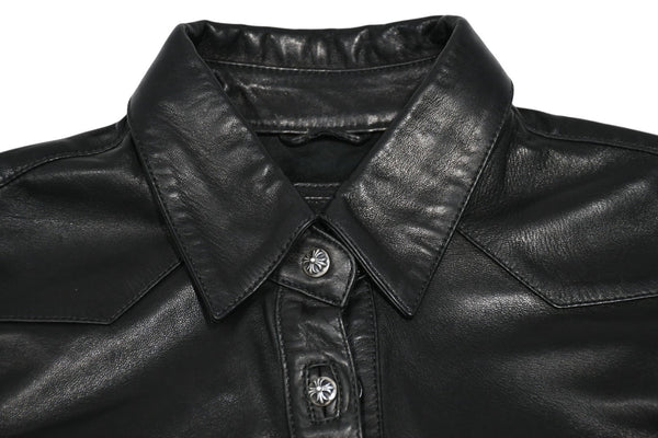 CHROME HEARTS クロムハーツ デニム レザーシャツ ワンピース クロスボール サイズS ブラック シルバー925 美品 中古 4b012949
