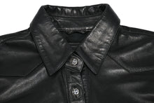 Load image into Gallery viewer, CHROME HEARTS クロムハーツ デニム レザーシャツ ワンピース クロスボール サイズS ブラック シルバー925 美品 中古 4b012949