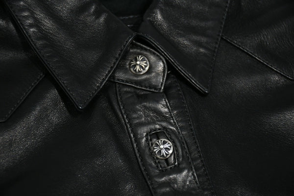 CHROME HEARTS クロムハーツ デニム レザーシャツ ワンピース クロスボール サイズS ブラック シルバー925 美品 中古 4b012949