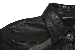 CHROME HEARTS クロムハーツ デニム レザーシャツ ワンピース クロスボール サイズS ブラック シルバー925 美品 中古 4b012949