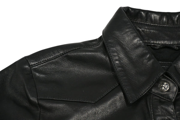 CHROME HEARTS クロムハーツ デニム レザーシャツ ワンピース クロスボール サイズS ブラック シルバー925 美品 中古 4b012949
