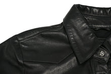 Load image into Gallery viewer, CHROME HEARTS クロムハーツ デニム レザーシャツ ワンピース クロスボール サイズS ブラック シルバー925 美品 中古 4b012949