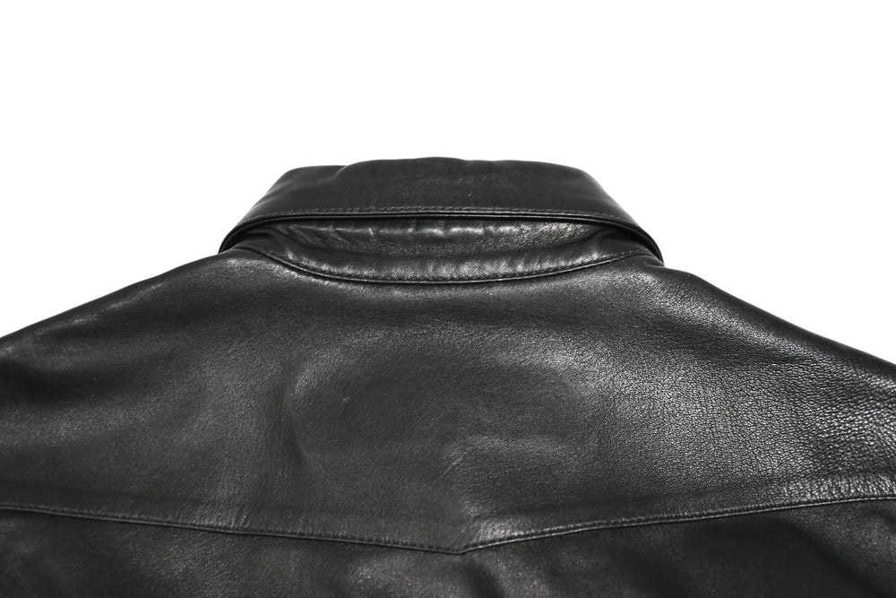 CHROME HEARTS クロムハーツ デニム レザーシャツ ワンピース クロスボール サイズS ブラック シルバー925 美品 中古 4b012949