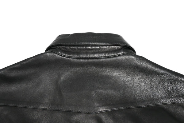 CHROME HEARTS クロムハーツ デニム レザーシャツ ワンピース クロスボール サイズS ブラック シルバー925 美品 中古 4b012949