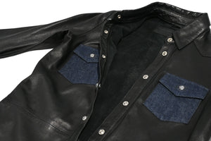 CHROME HEARTS クロムハーツ デニム レザーシャツ ワンピース クロスボール サイズS ブラック シルバー925 美品 中古 4b012949