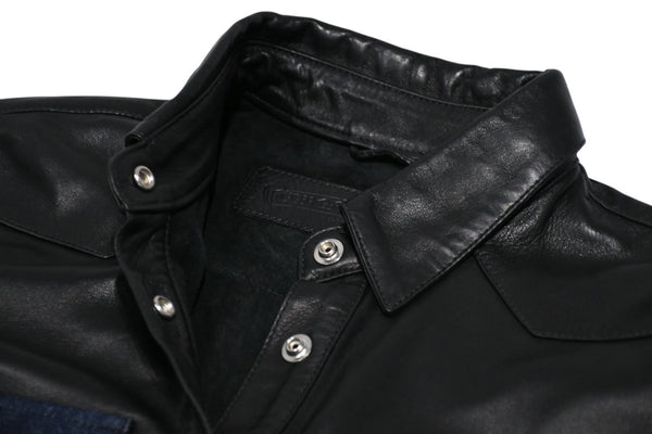 CHROME HEARTS クロムハーツ デニム レザーシャツ ワンピース クロスボール サイズS ブラック シルバー925 美品 中古 4b012949