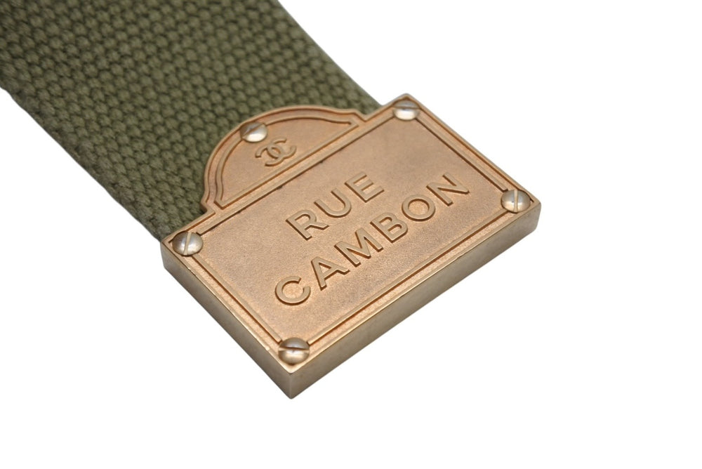 Very Good Condition CHANEL Belt Embroidery Ring Belt Graffiti B15S Cotton Canvas Khaki Gold Hardware Used 4b012988