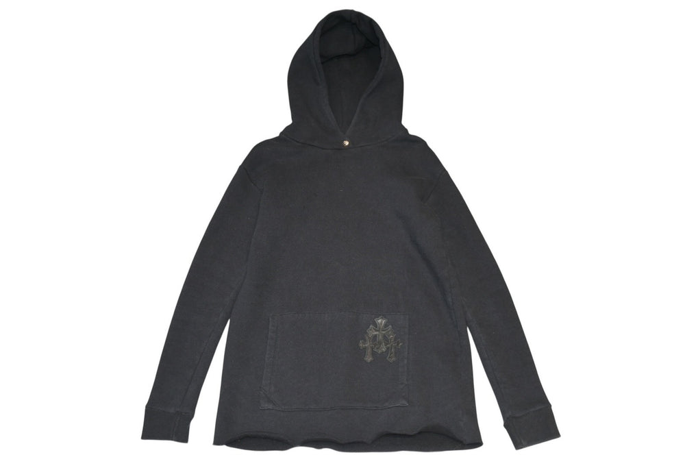極美品 CHROME HEARTS クロムハーツ パッチ付き ジップアップフーディー パーカー ロゴ プリント サイズL ブラック 中古 4b013056