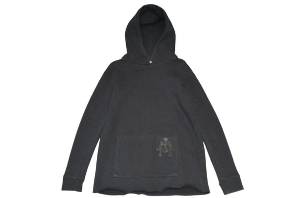 極美品 CHROME HEARTS クロムハーツ パッチ付き ジップアップフーディー パーカー ロゴ プリント サイズL ブラック 中古 4b013056