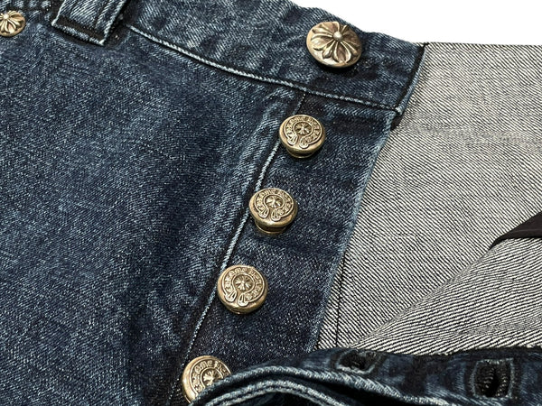 極美品 CHROME HEARTS クロムハーツ デニム カーペンター カットオフショートパンツ インディゴ シルバー925 サイズ31 中古 4b013066