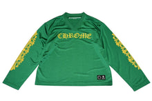 Load image into Gallery viewer, 極美品 CHROME HEARTS クロムハーツ メッシュ バーシティー ジャージー ロングスリーブ ブラック グリーン サイズM 中古 4b013068