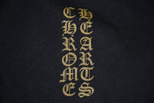 Load image into Gallery viewer, 新品未使用 CHROME HEARTS クロムハーツ ロゴ プリント ジップパーカー ダガージップ ブラック ゴールド サイズM 中古 4b013144