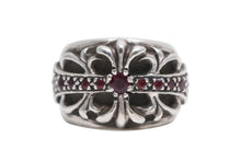 Load image into Gallery viewer, CHROME HEARTS クロムハーツ FLRL CRS P RUBY フローラルクロス パヴェルビー リング 重量約12.7g サイズ8号 シルバー 純正 美品 中古 4b013090