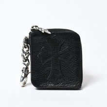 Load image into Gallery viewer, 新品未使用 CHROME HEARTS クロムハーツ OFF THE CUFF キーチェーン クロスパッチ レザーウォレット 財布 シルバー925 中古 4b013776