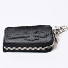 Load image into Gallery viewer, 新品未使用 CHROME HEARTS クロムハーツ OFF THE CUFF キーチェーン クロスパッチ レザーウォレット 財布 シルバー925 中古 4b013776