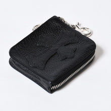 Load image into Gallery viewer, 新品未使用 CHROME HEARTS クロムハーツ OFF THE CUFF キーチェーン クロスパッチ レザーウォレット 財布 シルバー925 中古 4b013776
