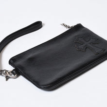 Load image into Gallery viewer, CHROME HEARTS クロムハーツ クロスパッチ ジッパーチェンジパース ストラップ付 レザーウォレット 財布 シルバー925 美品 中古 4b013775
