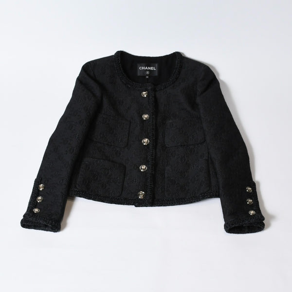 極美品 CHANEL シャネル ツイード ジャケット P71059V62263 サイズ34 ココマークブラック 中古 4b012774