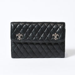 CHROME HEARTS クロムハーツ キルティング レザー ウォレット BSフレア ラムスキン ブラック レザー 美品 中古 4b013626