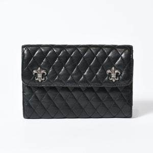 CHROME HEARTS クロムハーツ キルティング レザー ウォレット BSフレア ラムスキン ブラック レザー 美品 中古 4b013626