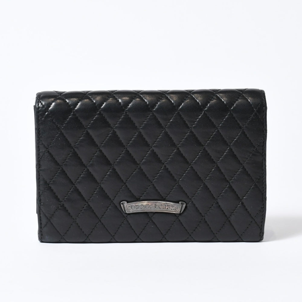 CHROME HEARTS Quilted Leather Wallet BS Flare Lambskin Black Leather Good Condition Used 4b013626