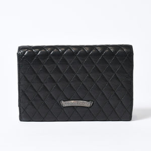 CHROME HEARTS クロムハーツ キルティング レザー ウォレット BSフレア ラムスキン ブラック レザー 美品 中古 4b013626