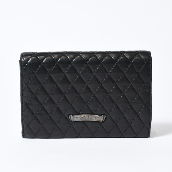 CHROME HEARTS クロムハーツ キルティング レザー ウォレット BSフレア ラムスキン ブラック レザー 美品 中古 4b013626