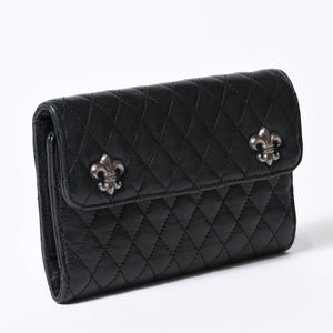 CHROME HEARTS クロムハーツ キルティング レザー ウォレット BSフレア ラムスキン ブラック レザー 美品 中古 4b013626