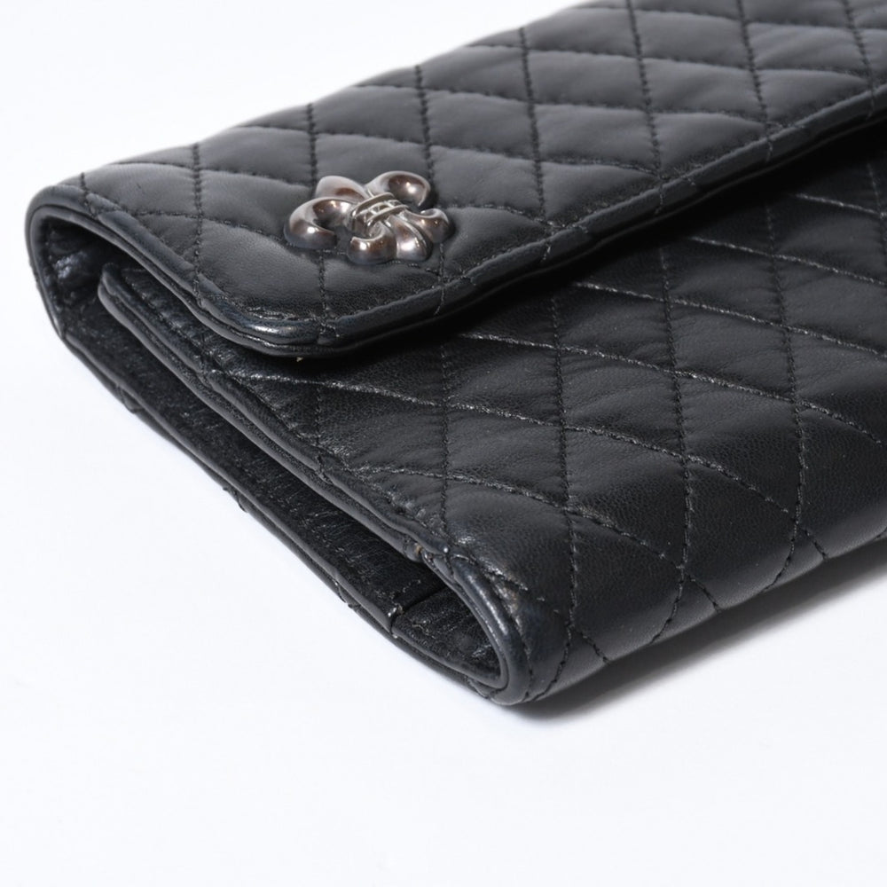 CHROME HEARTS クロムハーツ キルティング レザー ウォレット BSフレア ラムスキン ブラック レザー 美品 中古 4b013626