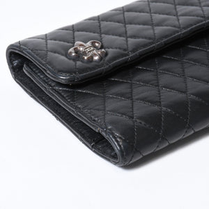 CHROME HEARTS クロムハーツ キルティング レザー ウォレット BSフレア ラムスキン ブラック レザー 美品 中古 4b013626