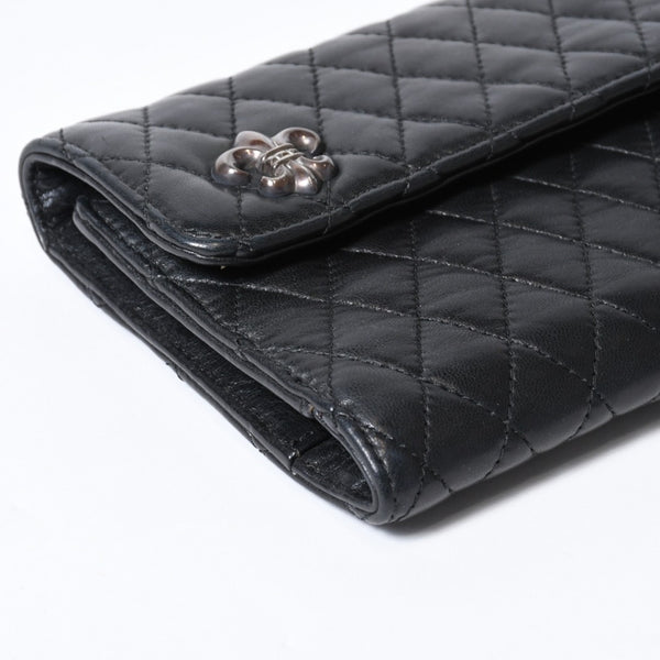 CHROME HEARTS クロムハーツ キルティング レザー ウォレット BSフレア ラムスキン ブラック レザー 美品 中古 4b013626