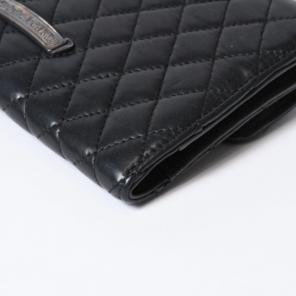 CHROME HEARTS クロムハーツ キルティング レザー ウォレット BSフレア ラムスキン ブラック レザー 美品 中古 4b013626