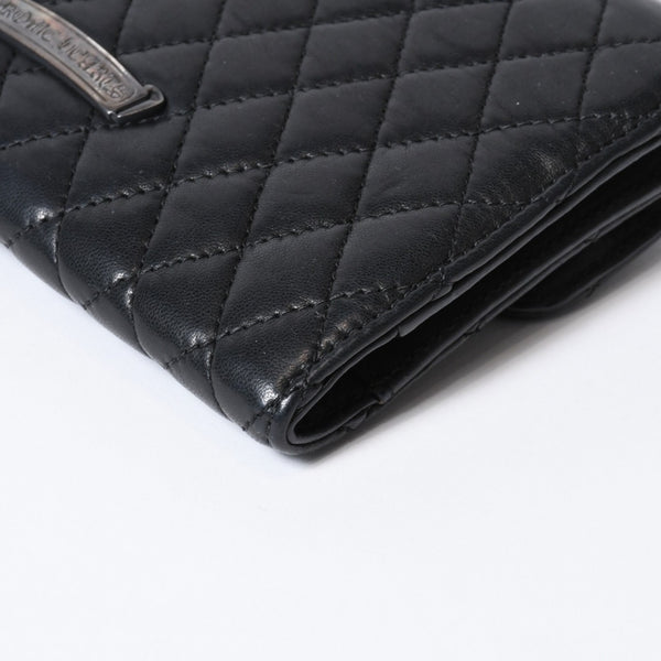 CHROME HEARTS クロムハーツ キルティング レザー ウォレット BSフレア ラムスキン ブラック レザー 美品 中古 4b013626