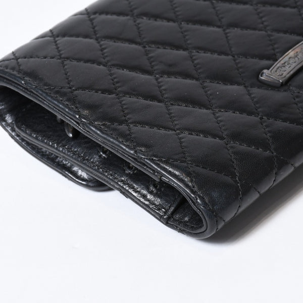 CHROME HEARTS クロムハーツ キルティング レザー ウォレット BSフレア ラムスキン ブラック レザー 美品 中古 4b013626