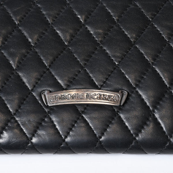 CHROME HEARTS クロムハーツ キルティング レザー ウォレット BSフレア ラムスキン ブラック レザー 美品 中古 4b013626
