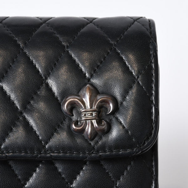 CHROME HEARTS クロムハーツ キルティング レザー ウォレット BSフレア ラムスキン ブラック レザー 美品 中古 4b013626