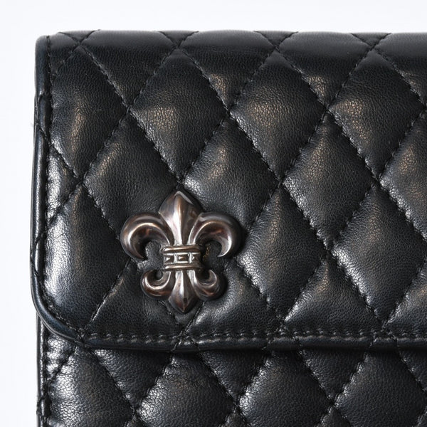 CHROME HEARTS クロムハーツ キルティング レザー ウォレット BSフレア ラムスキン ブラック レザー 美品 中古 4b013626