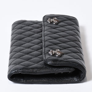 CHROME HEARTS クロムハーツ キルティング レザー ウォレット BSフレア ラムスキン ブラック レザー 美品 中古 4b013626