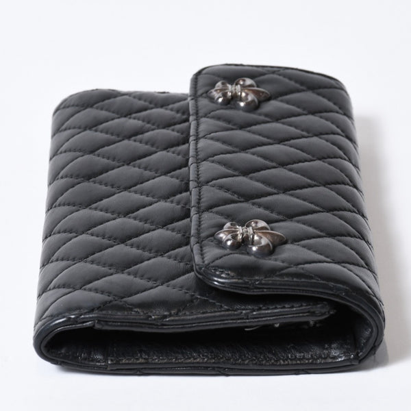 CHROME HEARTS クロムハーツ キルティング レザー ウォレット BSフレア ラムスキン ブラック レザー 美品 中古 4b013626