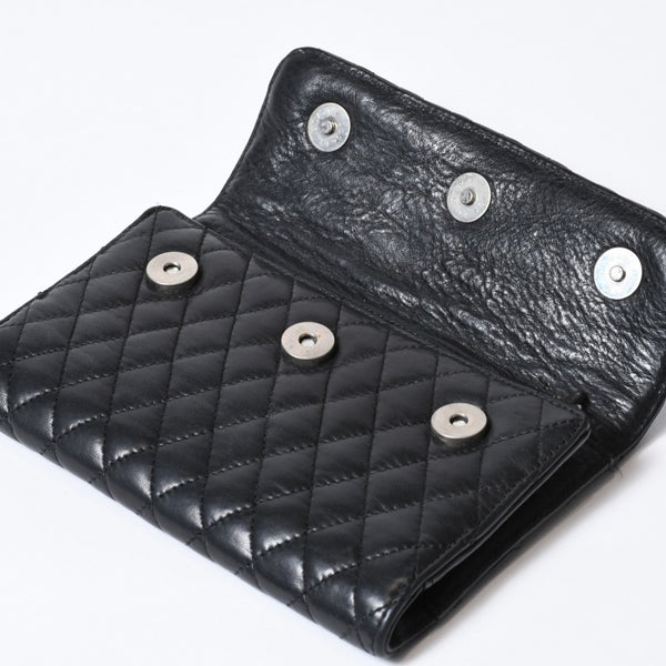 CHROME HEARTS クロムハーツ キルティング レザー ウォレット BSフレア ラムスキン ブラック レザー 美品 中古 4b013626