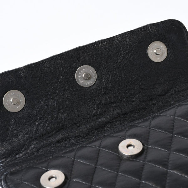 CHROME HEARTS クロムハーツ キルティング レザー ウォレット BSフレア ラムスキン ブラック レザー 美品 中古 4b013626