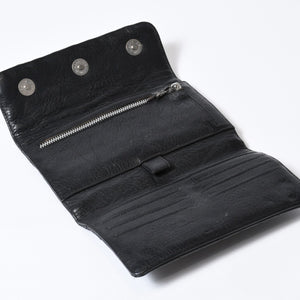 CHROME HEARTS クロムハーツ キルティング レザー ウォレット BSフレア ラムスキン ブラック レザー 美品 中古 4b013626