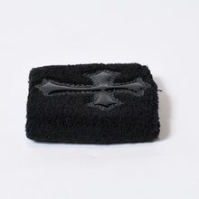 Load image into Gallery viewer, 新品未使用 CHROME HEARTS クロムハーツ クロスパッチ リストバンド 二点セット ブレスレット パイル地 ブラック 中古 4b013627