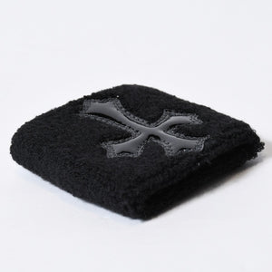 新品未使用 CHROME HEARTS クロムハーツ クロスパッチ リストバンド 二点セット ブレスレット パイル地 ブラック 中古 4b013627