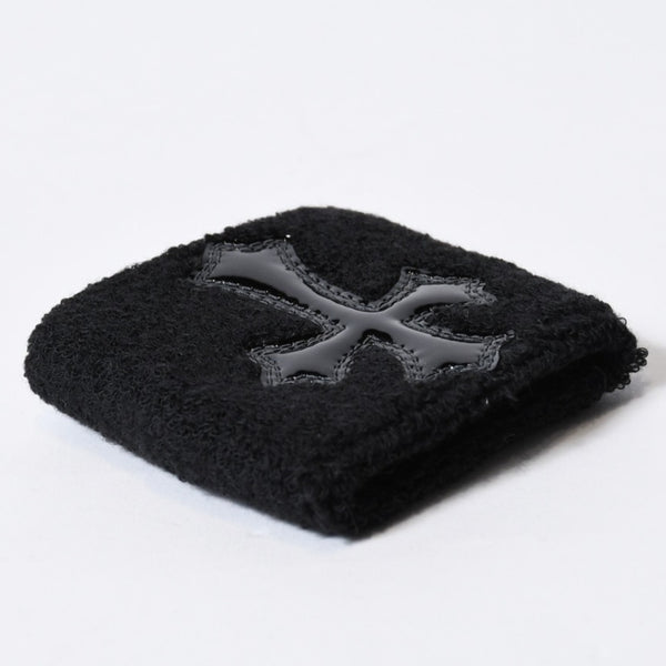 新品未使用 CHROME HEARTS クロムハーツ クロスパッチ リストバンド 二点セット ブレスレット パイル地 ブラック 中古 4b013627